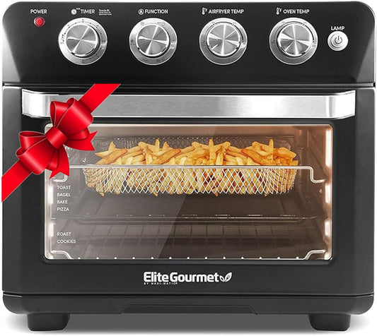 Elite Gourmet EAF9100 Maxi-Matic Electric Fryer Oven, Oil-Less Convection Oven Extra large 25L Capacity, Grill, Bake, Roast, Air Fryer, 1640-Watts, Black, 16.88