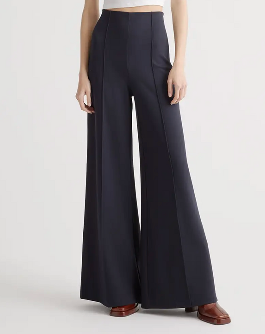 Ultra-Stretch Ponte Super Wide Leg Pant. Color:Navy Blue, Size:Small