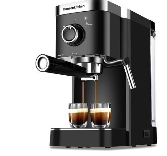 Bonsenkitchen Espresso Machine 15 Bar Expresso Coffee Maker with Milk Frother Wand, Fast Heating Automatic Coffee Machines for Espresso, Cappuccino Latte and Macchiato, 1350W